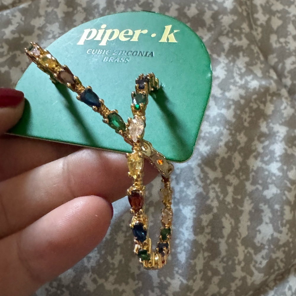 Piper Gold Hoops Earrings with Colorful Stones - Picture 3 of 4